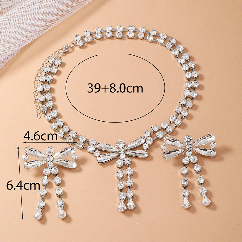 Elegant Wedding Bridal Bow Knot Alloy Inlay Rhinestones Women's Earrings Necklace display picture 4