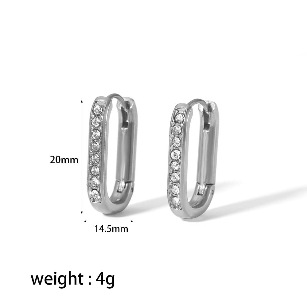 1 Pair Casual Oval Polishing Plating Inlay 304 Stainless Steel Zircon Earrings display picture 5