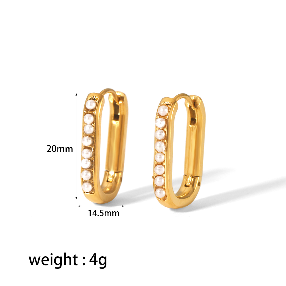 1 Pair Casual Oval Polishing Plating Inlay 304 Stainless Steel Zircon Earrings display picture 6