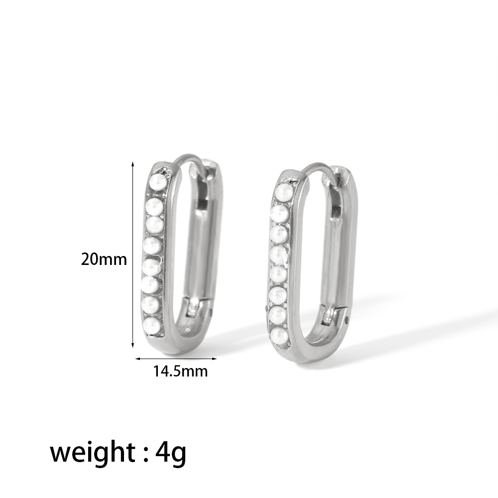 1 Pair Casual Oval Polishing Plating Inlay 304 Stainless Steel Zircon Earrings display picture 7
