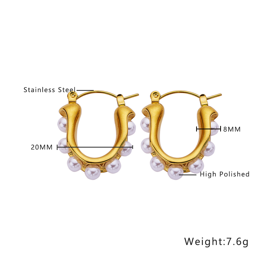 1 Piece Ig Style Elegant U Shape Plating Inlay Stainless Steel Titanium Steel Pearl Earrings display picture 3