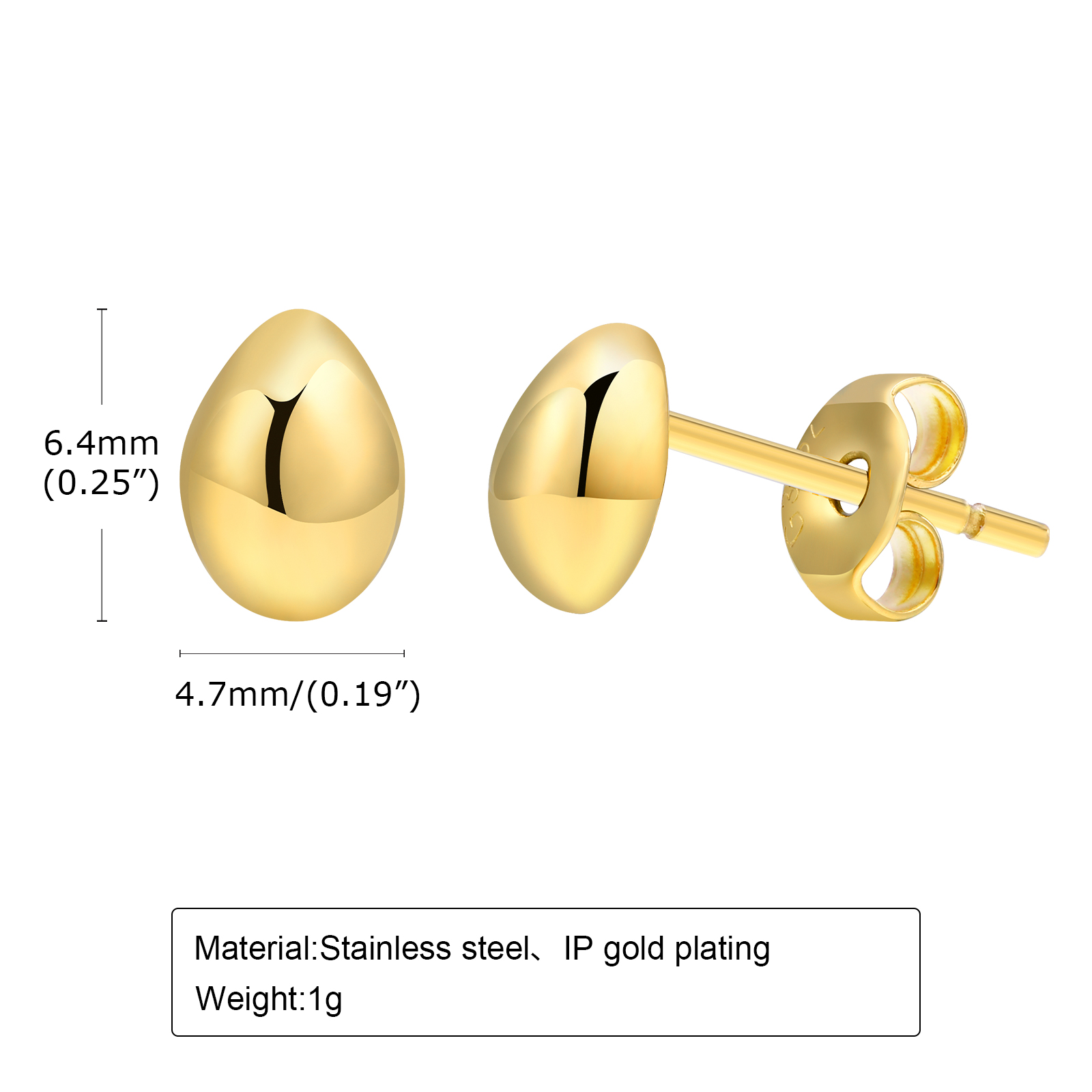 1 Pair Simple Style Water Droplets Plating 304 Stainless Steel Gold Plated Ear Studs display picture 1