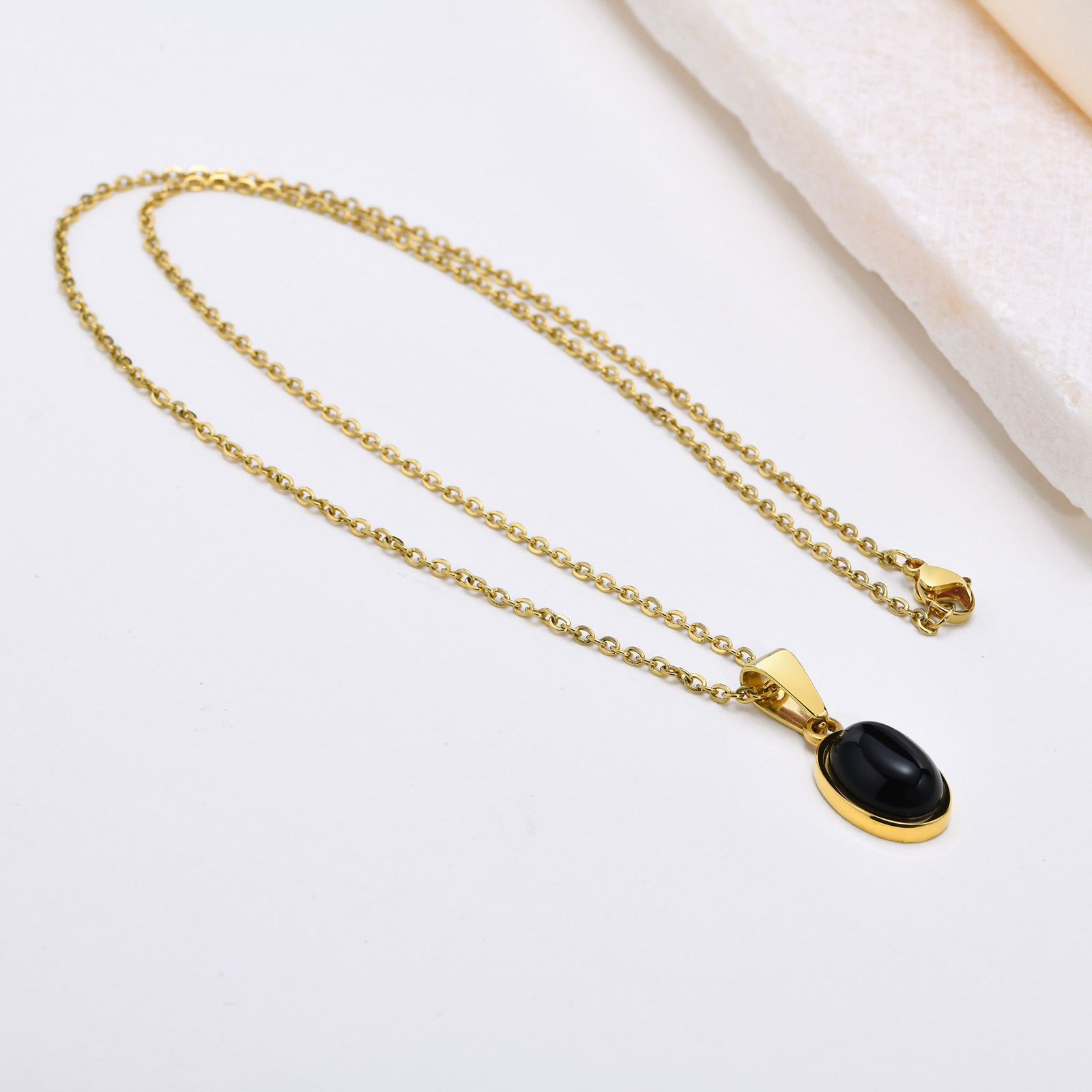 201 Stainless Steel Gold Plated Simple Style Plating Inlay Oval Agate display picture 3