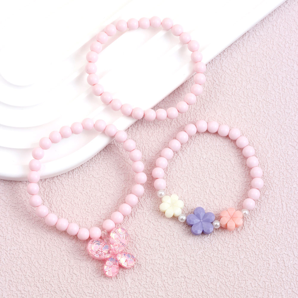 Cute Sweet Flower Butterfly Arylic Plastic Resin Beaded Painted Handmade Girl's Bracelets display picture 2