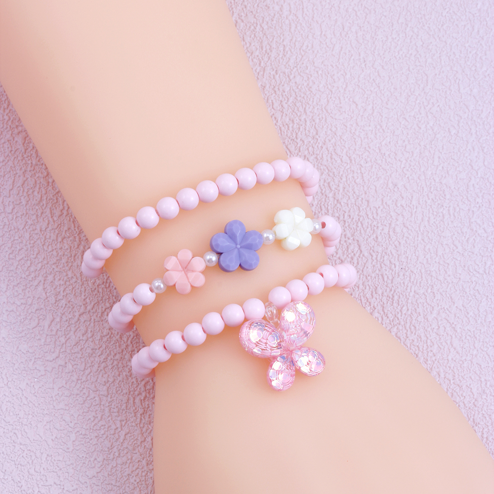 Cute Sweet Flower Butterfly Arylic Plastic Resin Beaded Painted Handmade Girl's Bracelets display picture 3