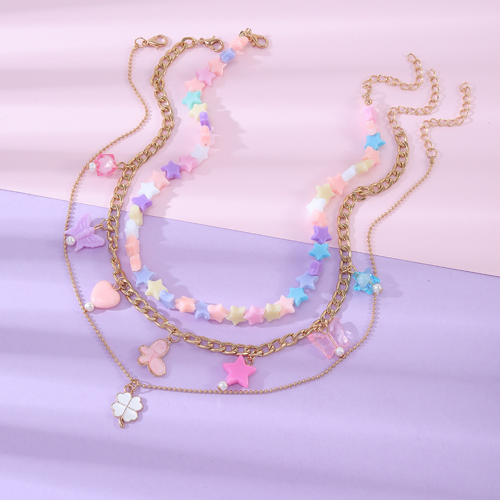 Modern Style Star Butterfly Alloy Plating Kid's Necklace display picture 4