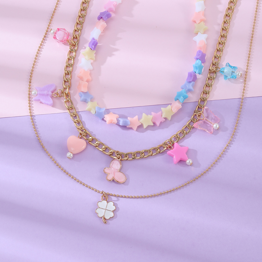 Modern Style Star Butterfly Alloy Plating Kid's Necklace display picture 6