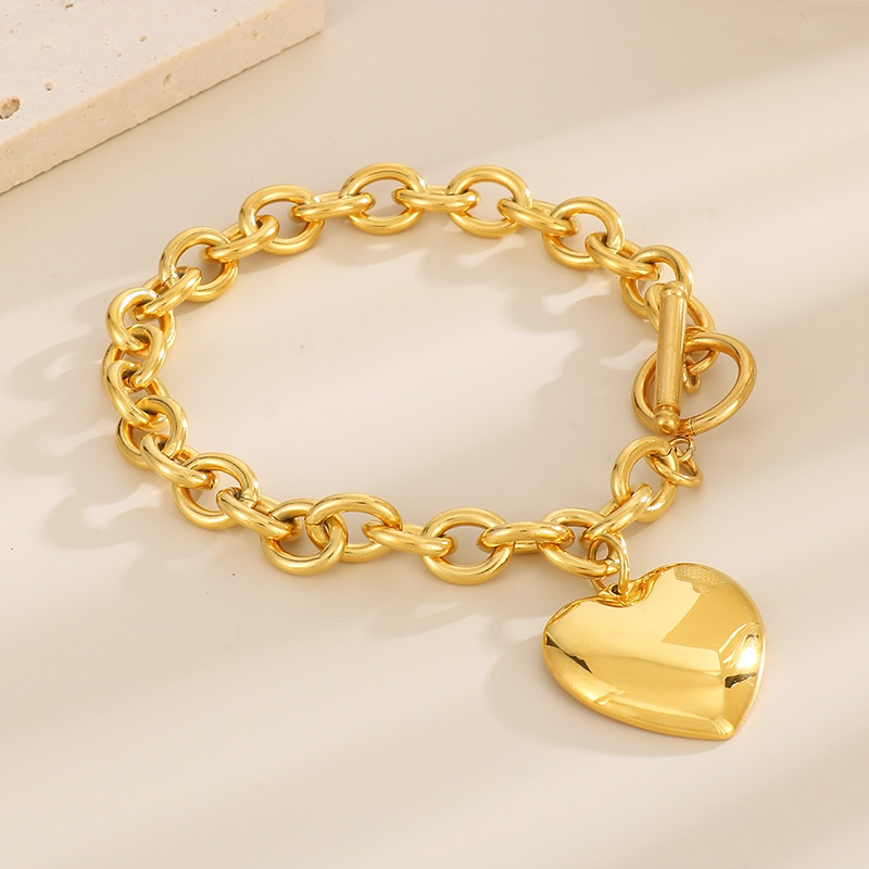Stainless Steel 18K Gold Plated Simple Style Chain Heart Shape Bracelets Necklace display picture 1
