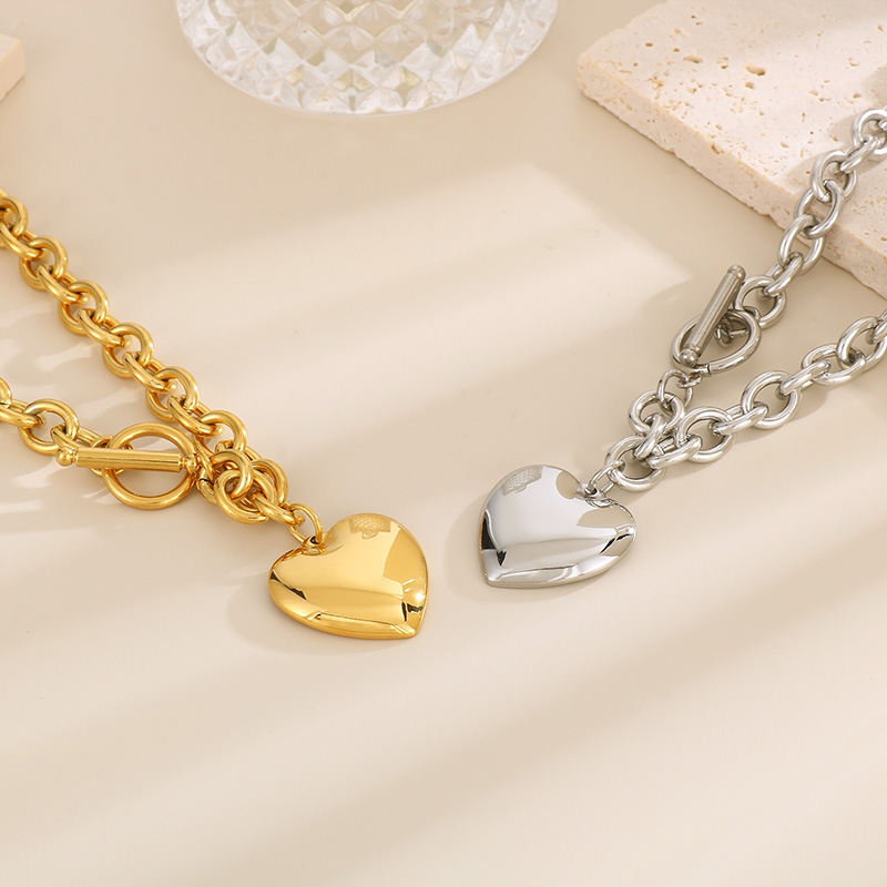Stainless Steel 18K Gold Plated Simple Style Chain Heart Shape Bracelets Necklace display picture 3