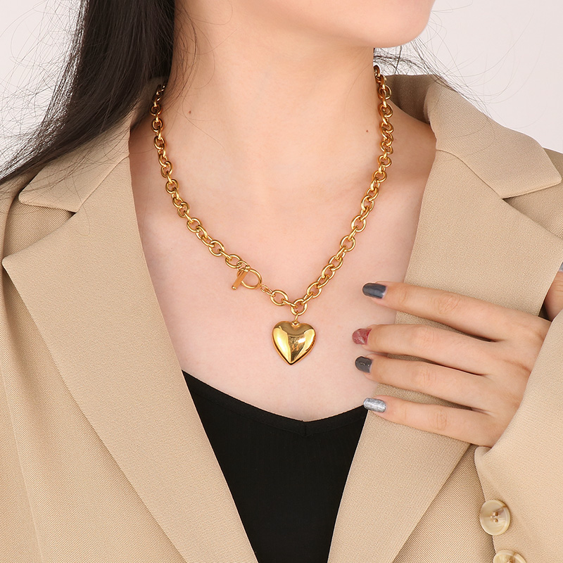 Stainless Steel 18K Gold Plated Simple Style Chain Heart Shape Bracelets Necklace display picture 4