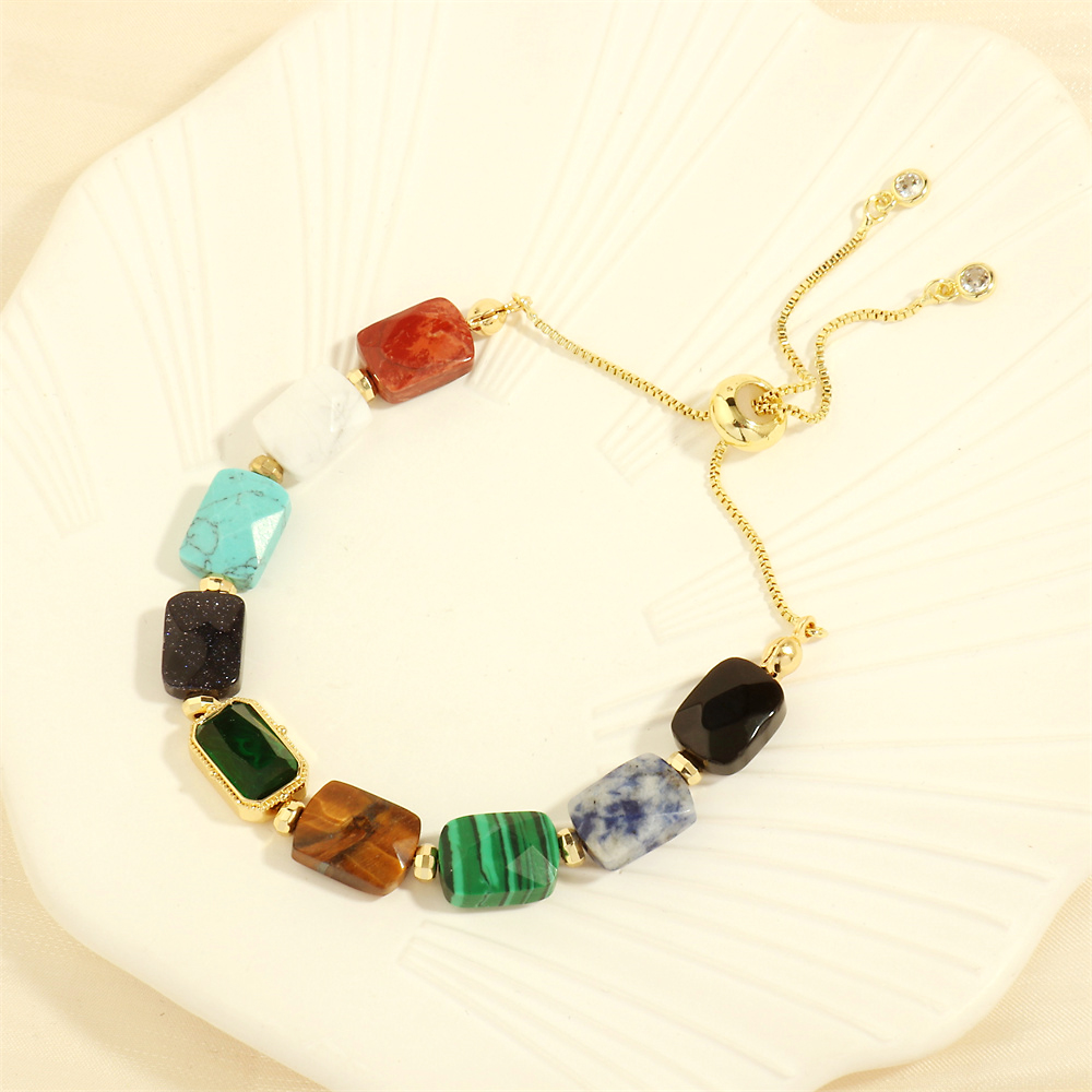 Bohemian Quadrilateral Artificial Gemstones Copper 18k Gold Plated Bracelets In Bulk display picture 5