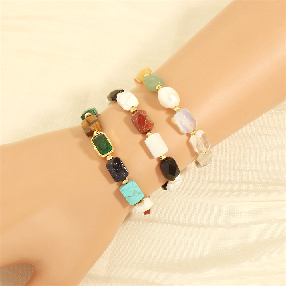 Bohemian Quadrilateral Artificial Gemstones Copper 18k Gold Plated Bracelets In Bulk display picture 3