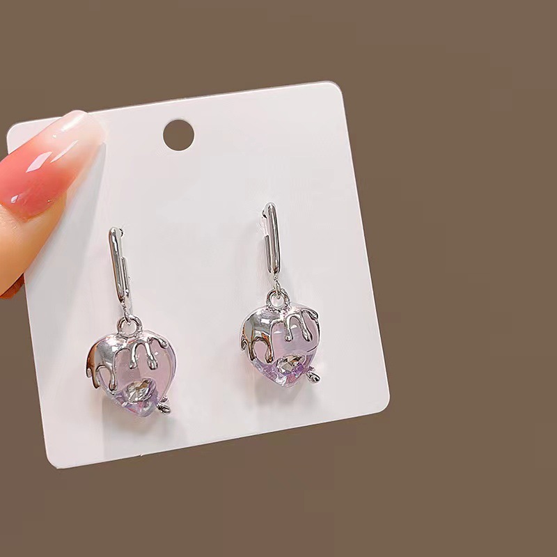 1 Pair Ig Style Heart Shape Inlay Alloy Rhinestones Drop Earrings display picture 2