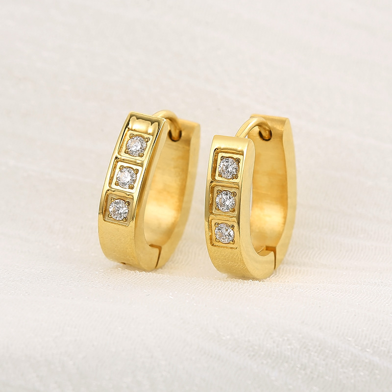 1 Pair Luxurious Solid Color Plating Inlay Stainless Steel Zircon 18K Gold Plated Earrings display picture 7