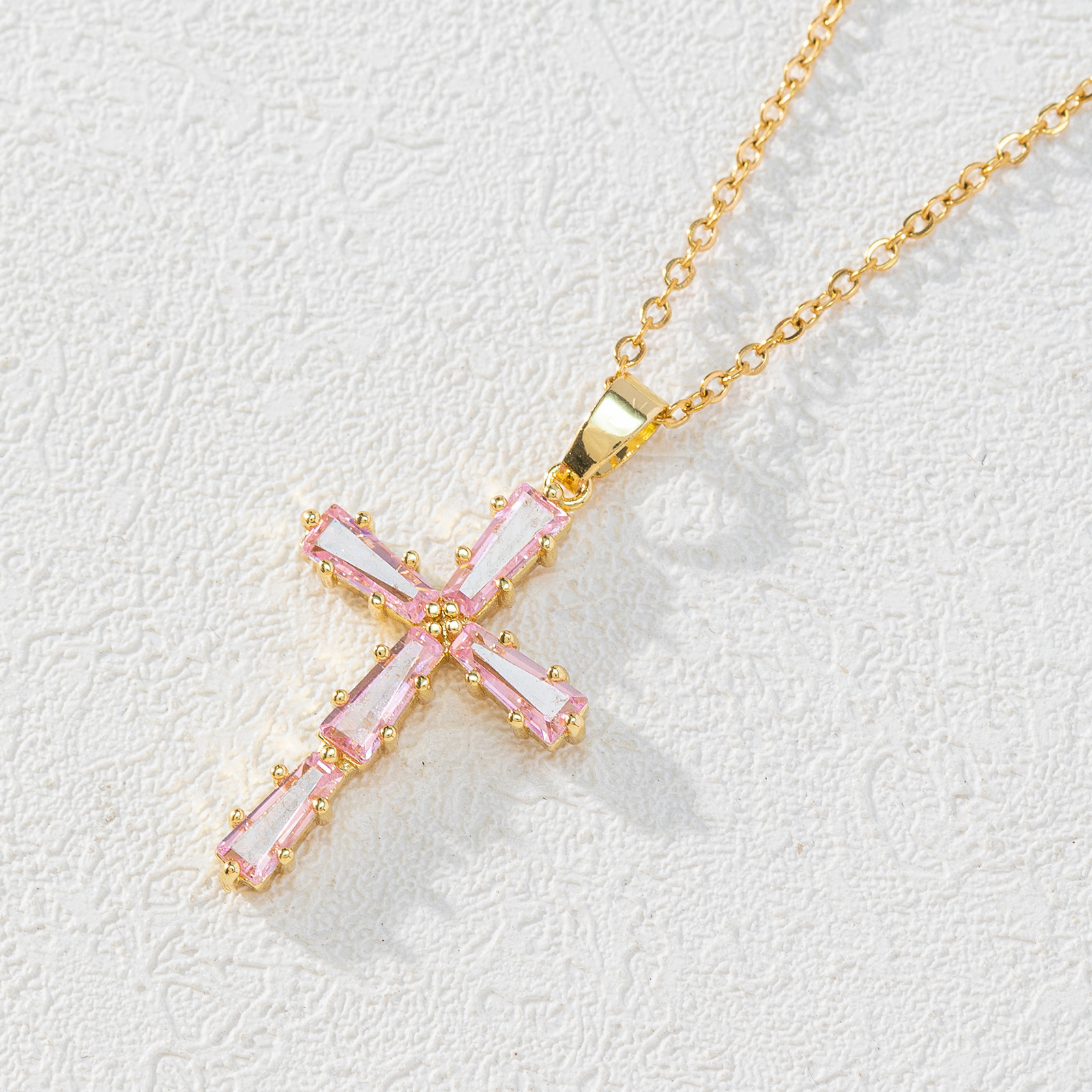 Simple Style Cross Copper Plating Inlay Artificial Crystal Pendant Necklace display picture 4