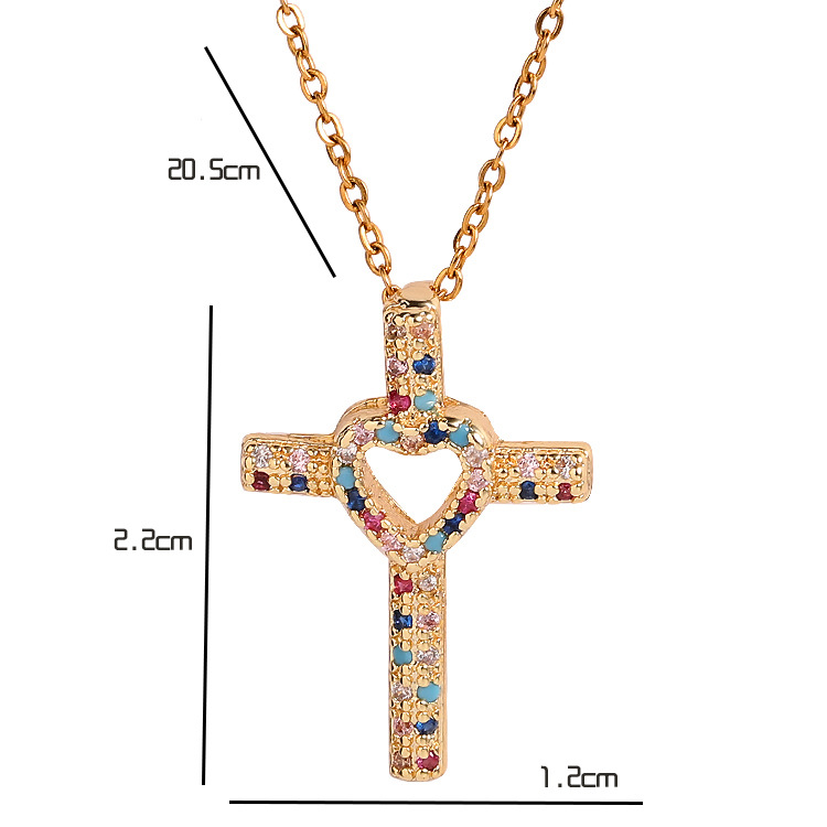 Cool Style Shiny Cross Heart Shape Copper Plating Hollow Out Inlay Zircon Pendant Necklace display picture 6