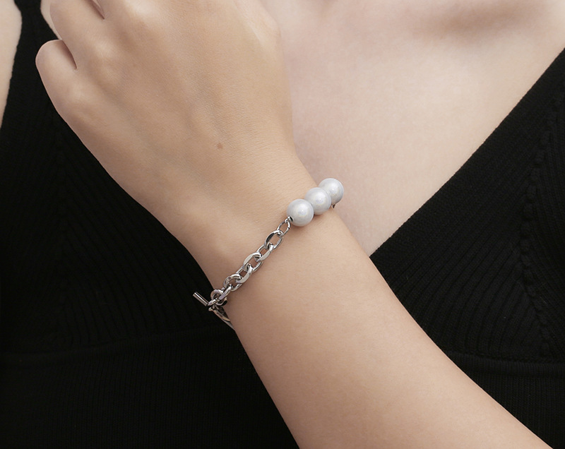Ig Style Cool Style Heart Shape Titanium Steel Pearl Bracelets display picture 2