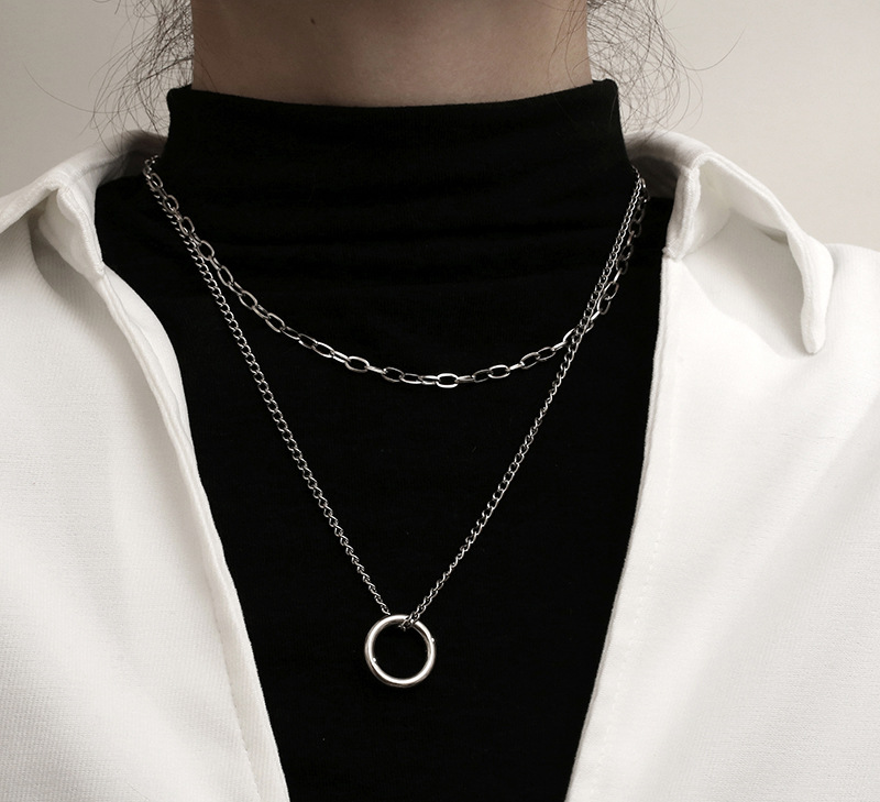 Hip-hop Simple Style Circle Titanium Steel Layered Necklaces display picture 2
