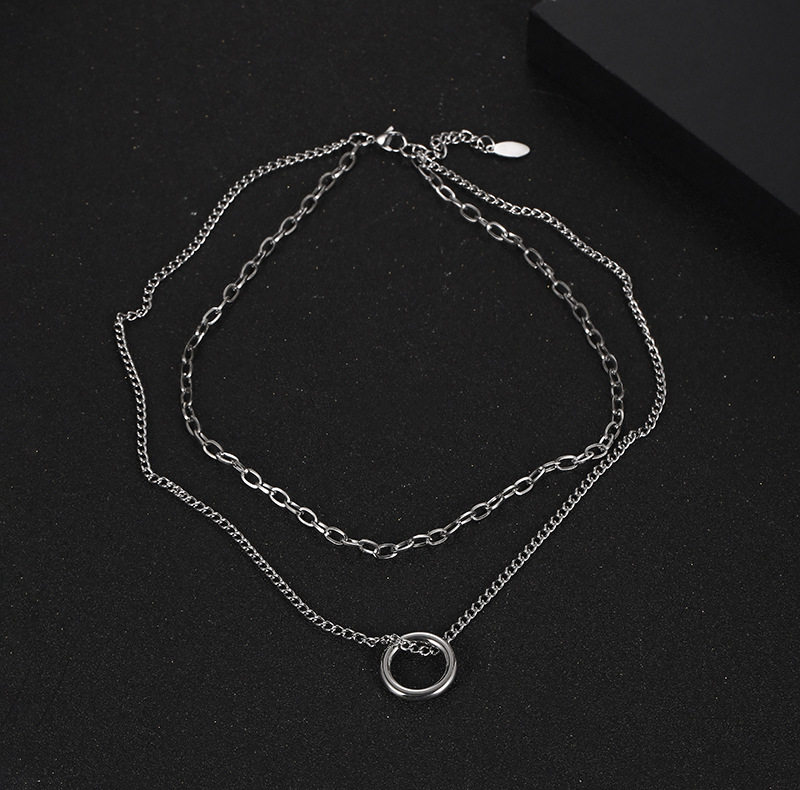 Hip-hop Simple Style Circle Titanium Steel Layered Necklaces display picture 5
