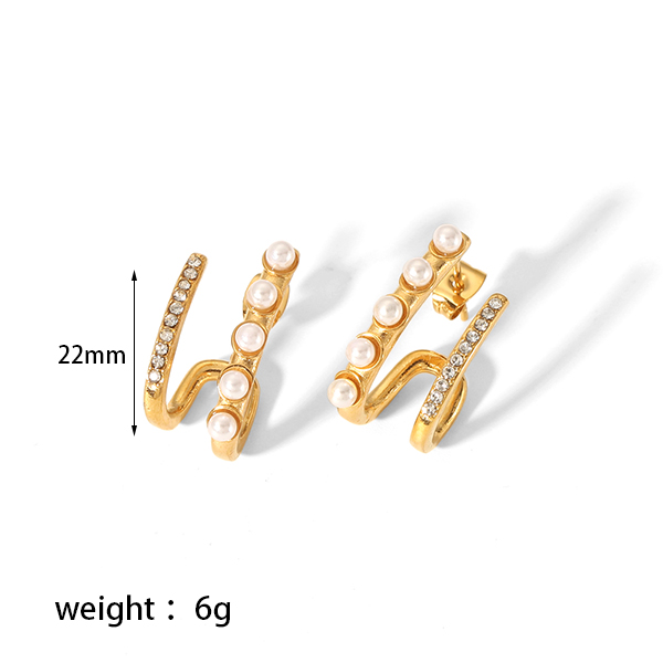 1 Pair Simple Style Solid Color Inlay 304 Stainless Steel Artificial Pearls Zircon Earrings display picture 5