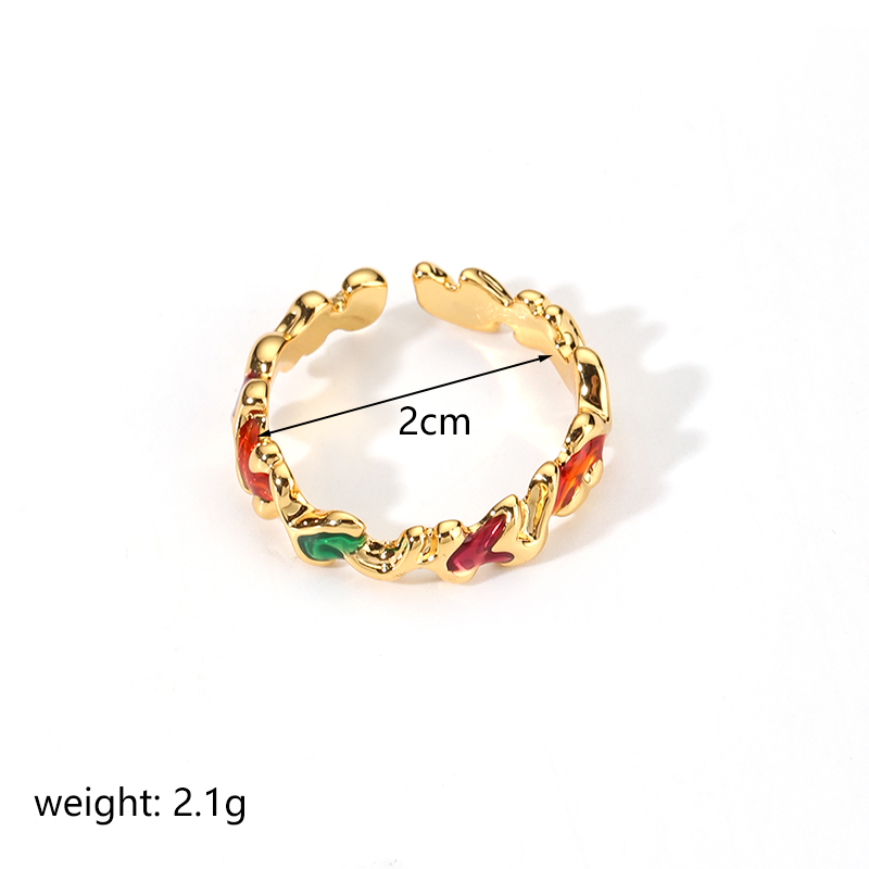 Vintage Style Geometric Copper Irregular Enamel Plating 18k Gold Plated Open Rings display picture 1