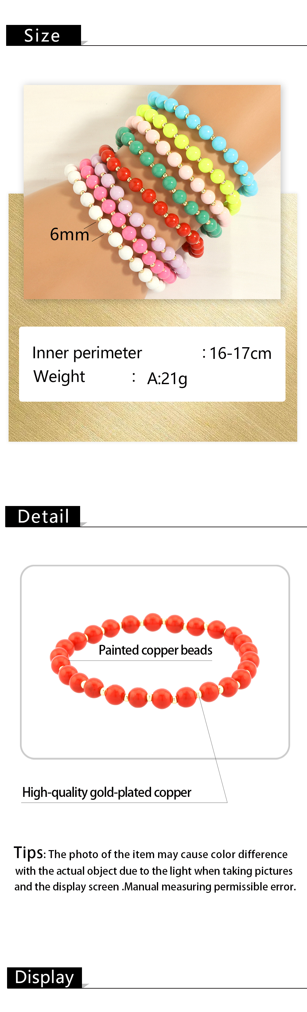 Casual Round Copper Beaded Handmade Plating 18k Gold Plated Bracelets display picture 1