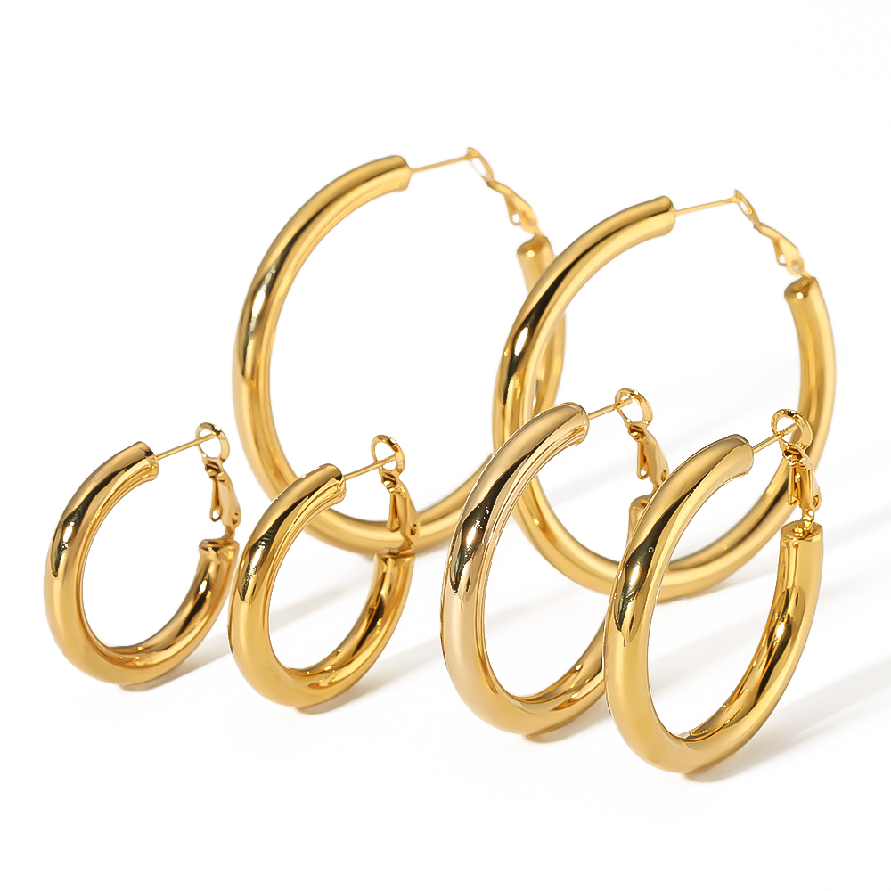 1 Pair Vintage Style Simple Style Solid Color Plating Stainless Steel 18K Gold Plated Hoop Earrings display picture 5