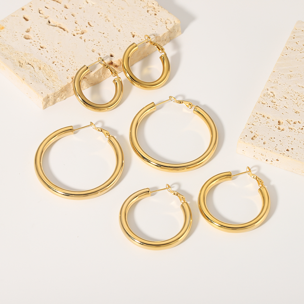 1 Pair Vintage Style Simple Style Solid Color Plating Stainless Steel 18K Gold Plated Hoop Earrings display picture 3