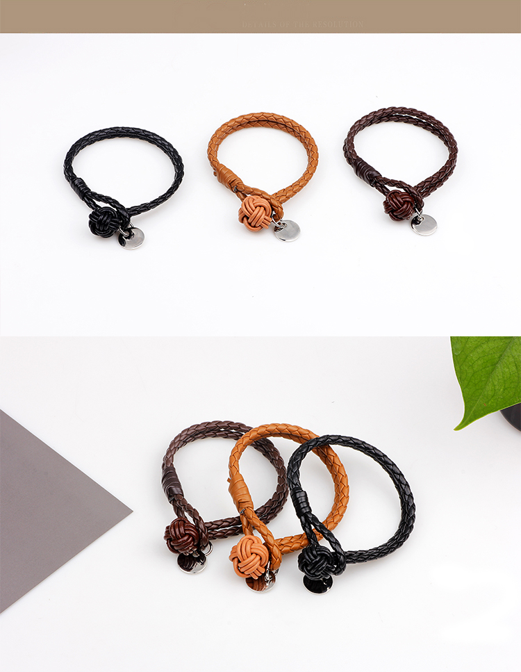 Casual Vintage Style Geometric Solid Color Stainless Steel Pu Leather Braid Unisex Bracelets display picture 1