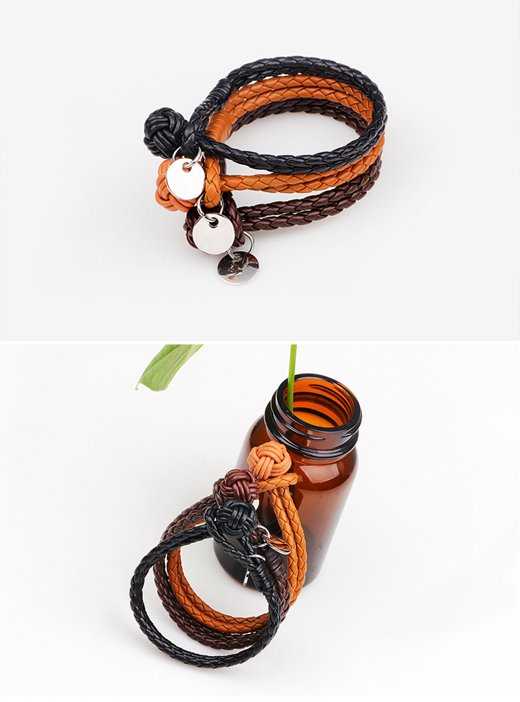 Casual Vintage Style Geometric Solid Color Stainless Steel Pu Leather Braid Unisex Bracelets display picture 2