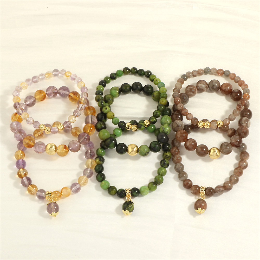 Retro Bohemian Round Artificial Gemstones Beaded Plating 18k Gold Plated Women's Bracelets display picture 5
