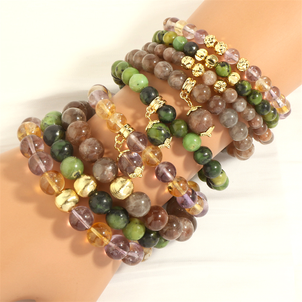 Retro Bohemian Round Artificial Gemstones Beaded Plating 18k Gold Plated Women's Bracelets display picture 4