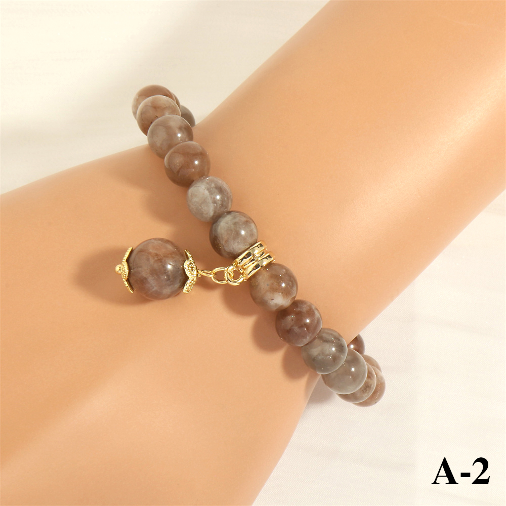 Retro Bohemian Round Artificial Gemstones Beaded Plating 18k Gold Plated Women's Bracelets display picture 8