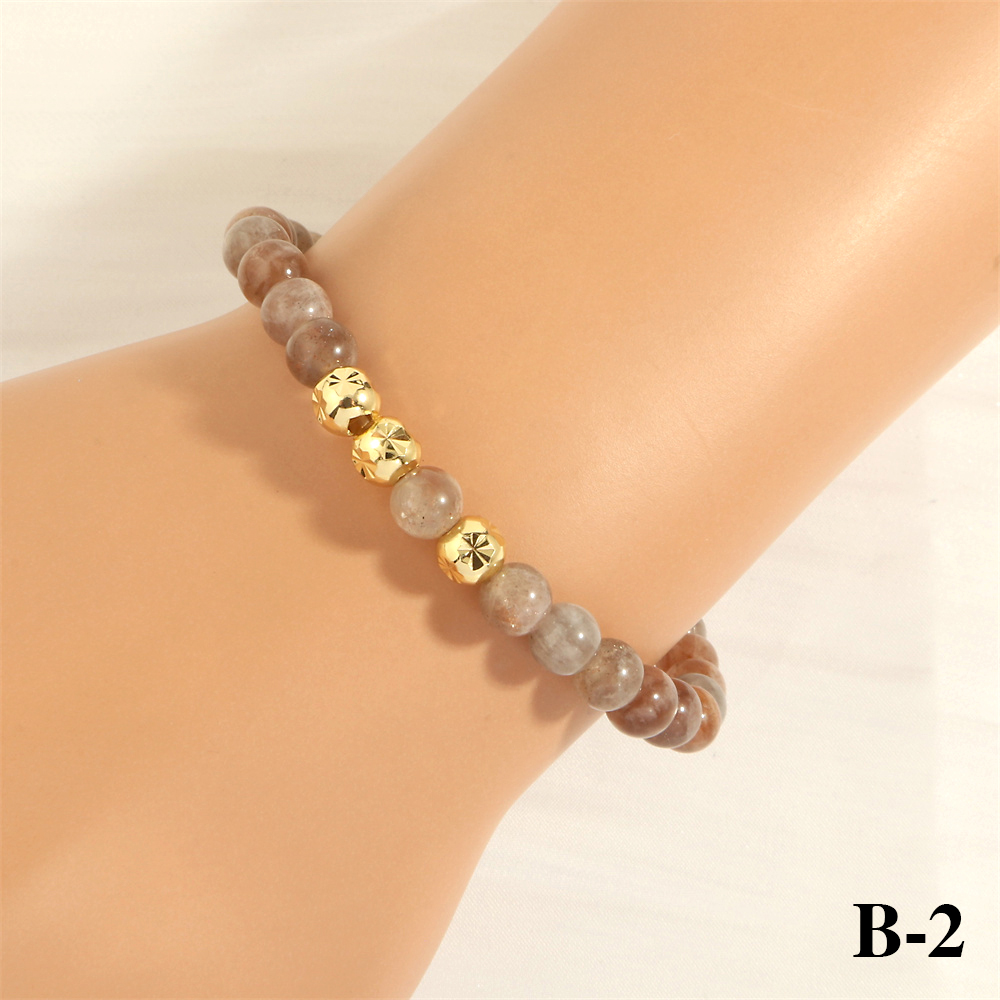 Retro Bohemian Round Artificial Gemstones Beaded Plating 18k Gold Plated Women's Bracelets display picture 9