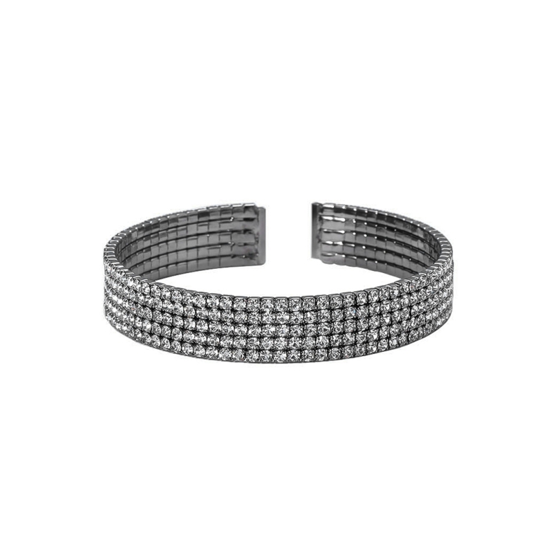 Streetwear Solid Color Titanium Steel Plating Inlay Rhinestones Silver Plated Cuff Bracelets display picture 1