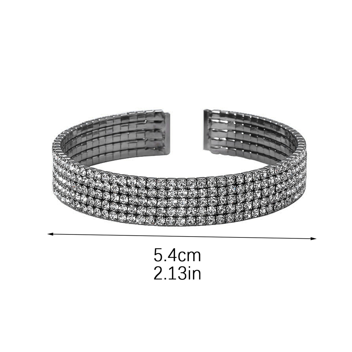 Streetwear Solid Color Titanium Steel Plating Inlay Rhinestones Silver Plated Cuff Bracelets display picture 2
