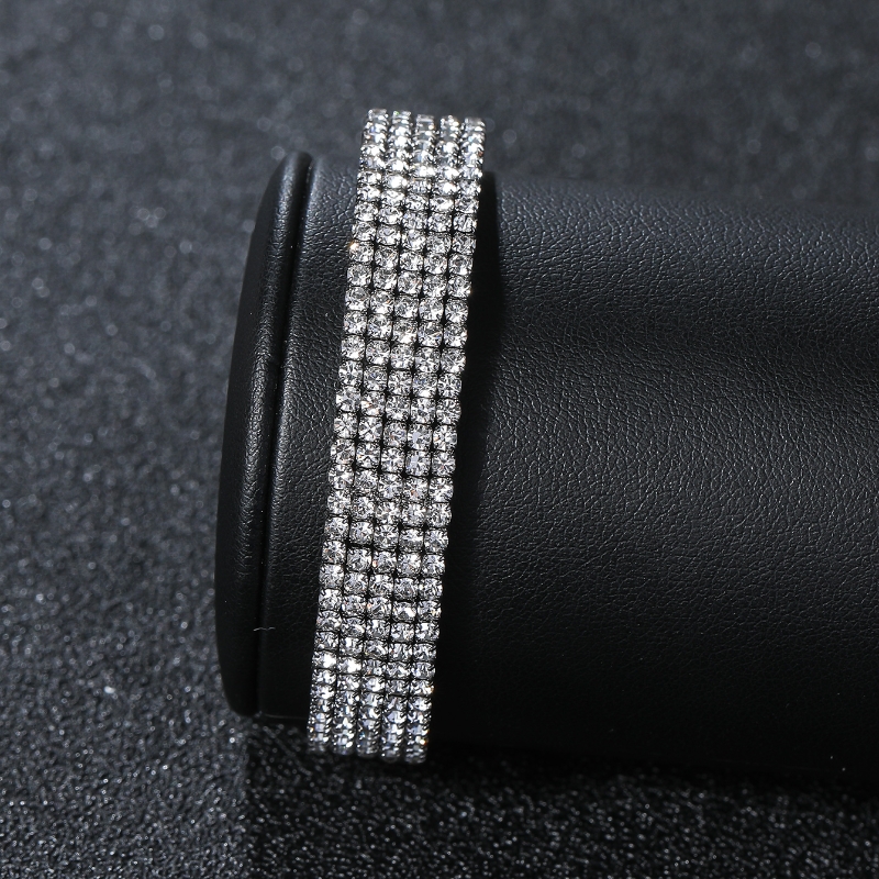 Streetwear Solid Color Titanium Steel Plating Inlay Rhinestones Silver Plated Cuff Bracelets display picture 6