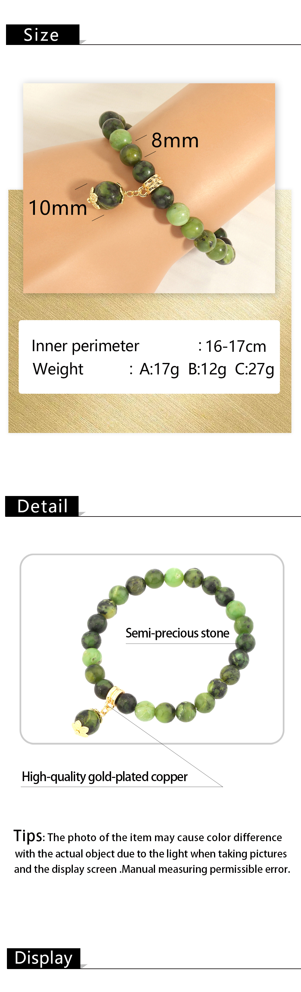 Retro Bohemian Round Artificial Gemstones Beaded Plating 18k Gold Plated Women's Bracelets display picture 1