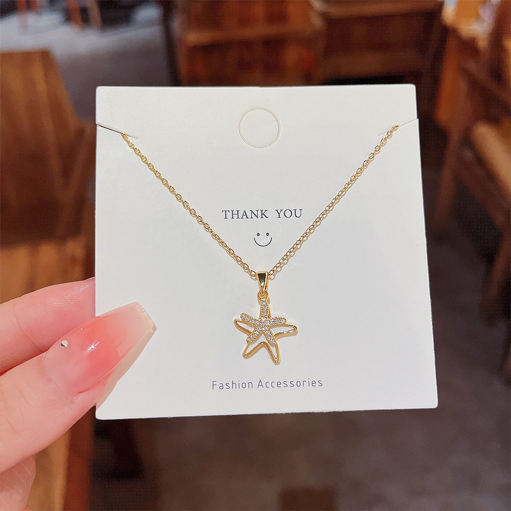 Simple Style Starfish Titanium Steel Plating Inlay Artificial Gemstones Gold Plated Necklace display picture 2