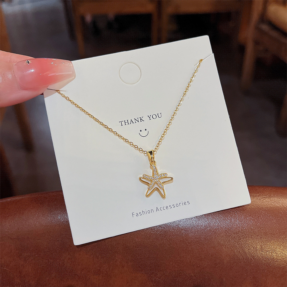 Simple Style Starfish Titanium Steel Plating Inlay Artificial Gemstones Gold Plated Necklace display picture 3