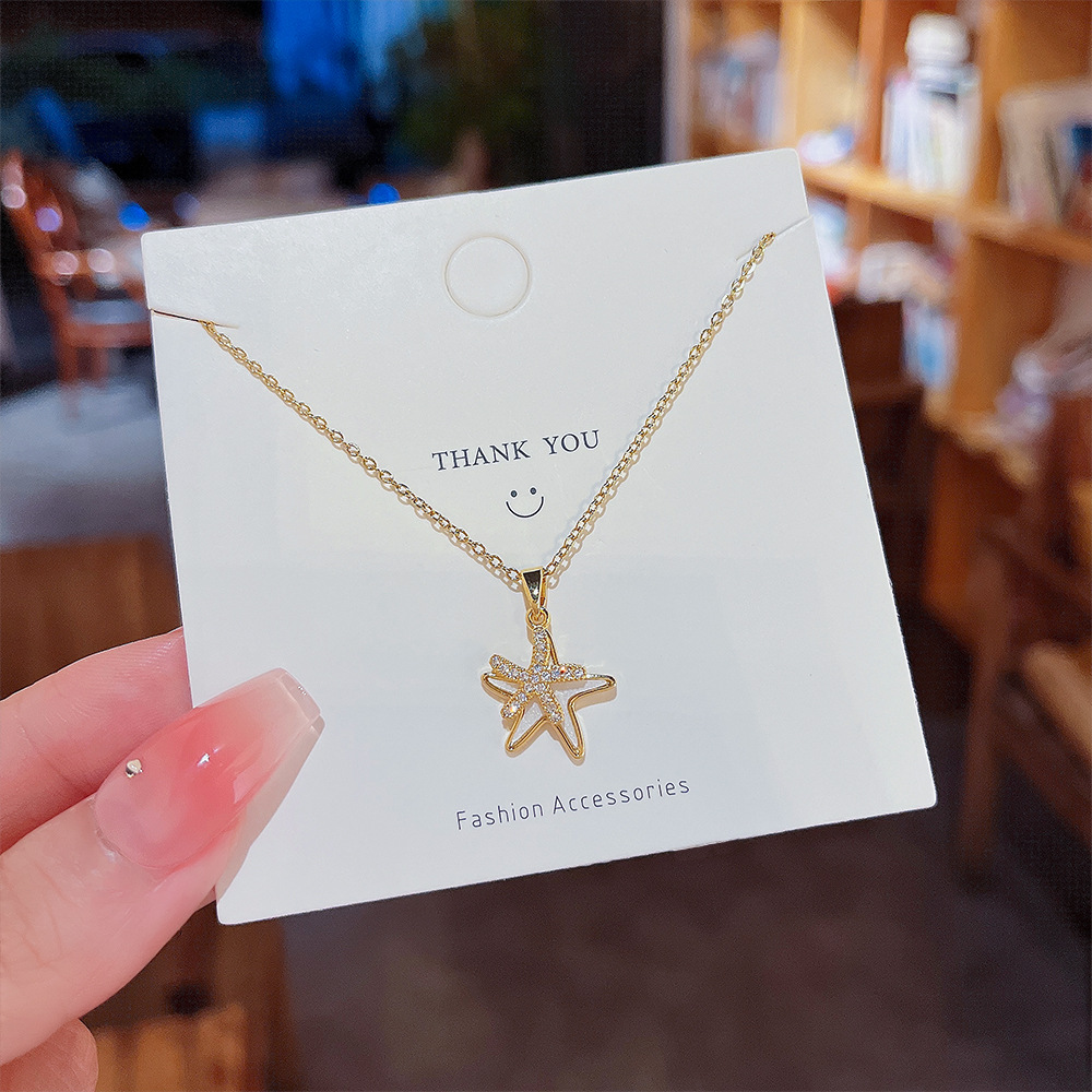 Simple Style Starfish Titanium Steel Plating Inlay Artificial Gemstones Gold Plated Necklace display picture 4