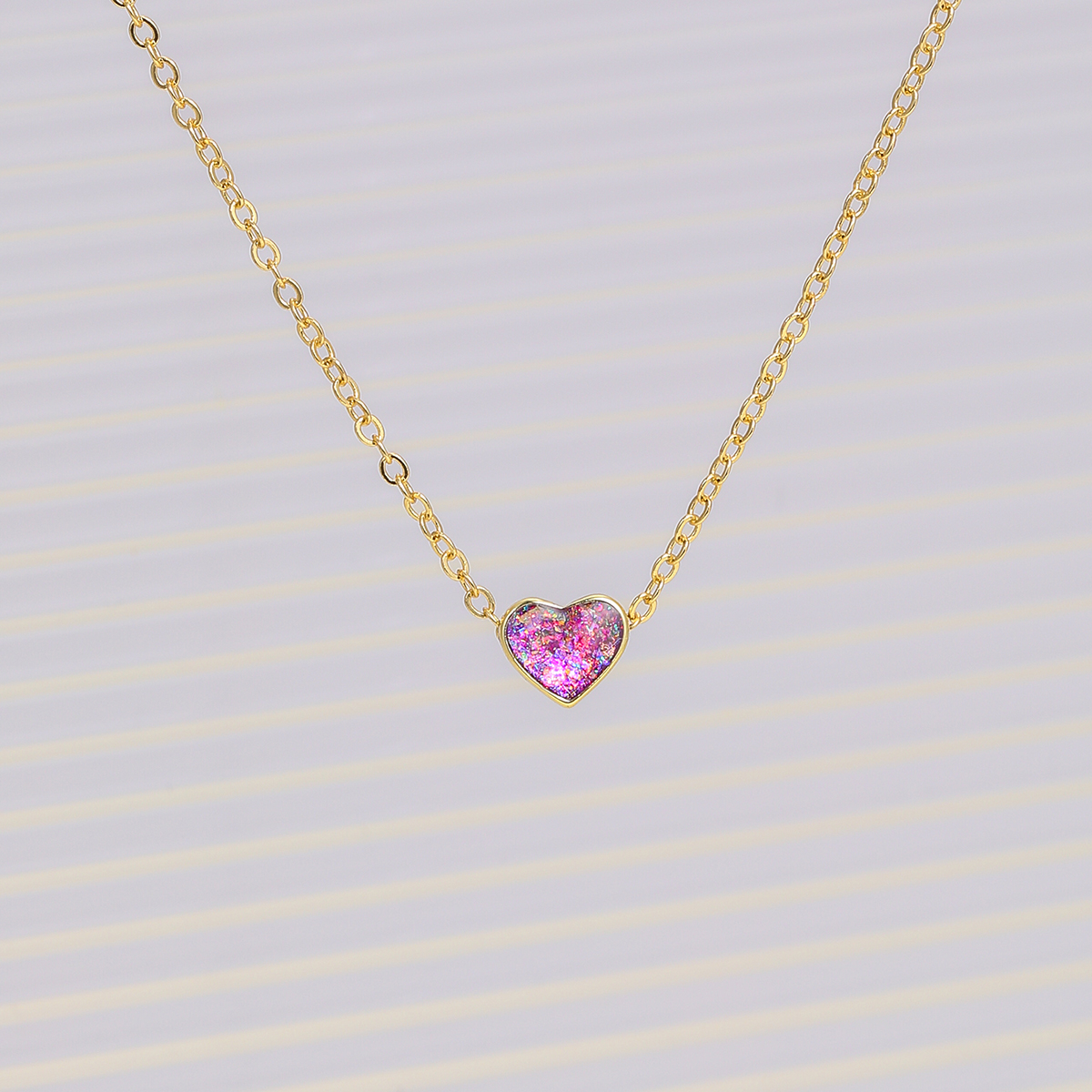 Basic Romantic Sweet Heart Shape Copper Plating Inlay Artificial Gemstones 18k Gold Plated Necklace display picture 4