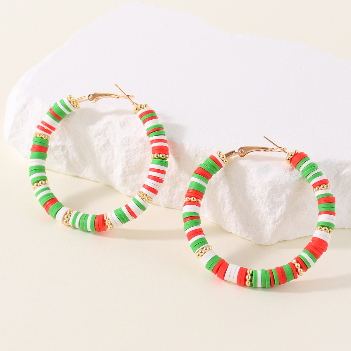 1 Pair Lady Color Block Soft Clay Iron Hoop Earrings display picture 8