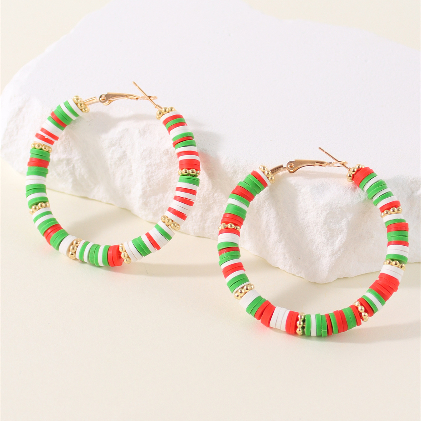 1 Pair Lady Color Block Soft Clay Iron Hoop Earrings display picture 9