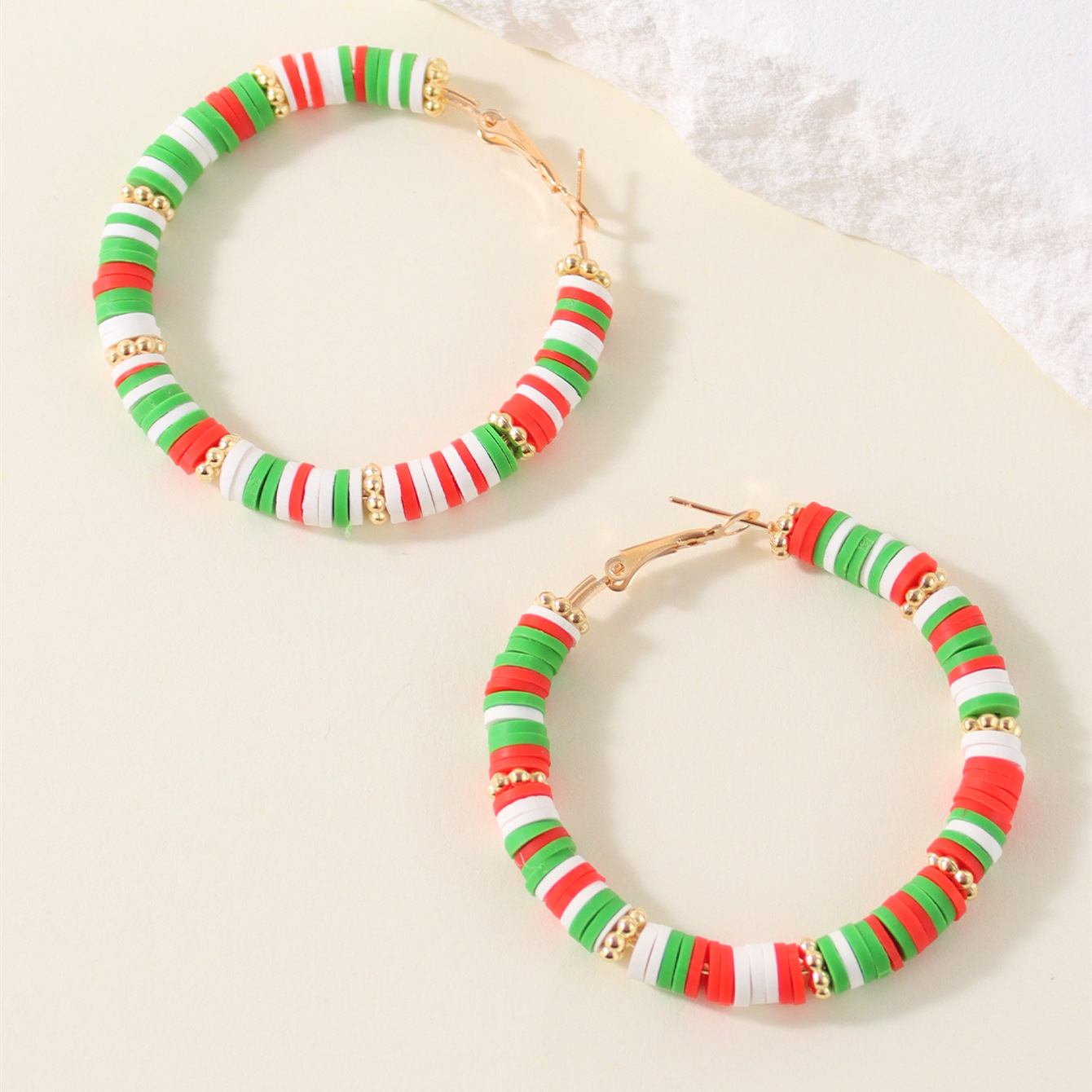 1 Pair Lady Color Block Soft Clay Iron Hoop Earrings display picture 10