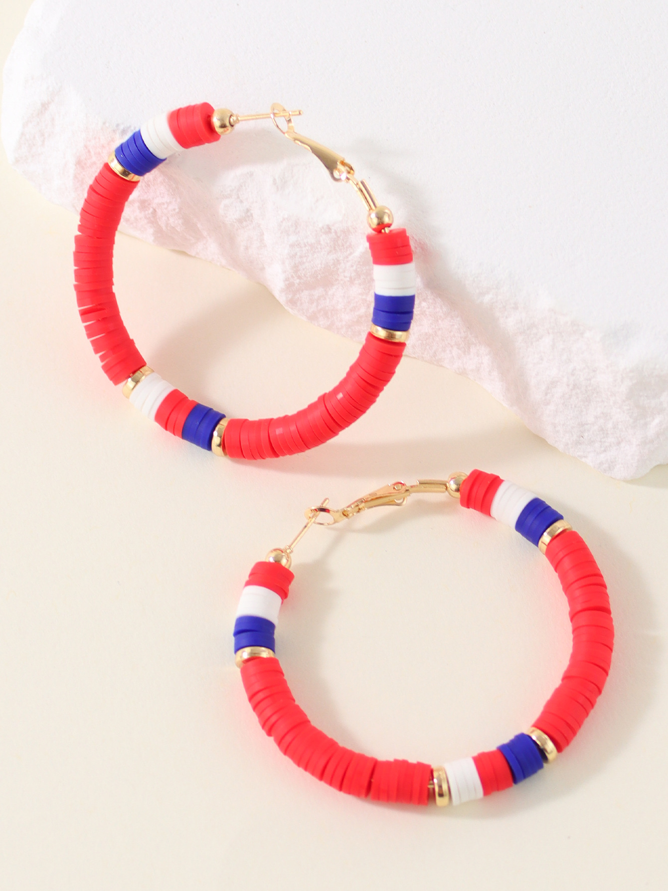 1 Pair Lady Color Block Soft Clay Iron Hoop Earrings display picture 21