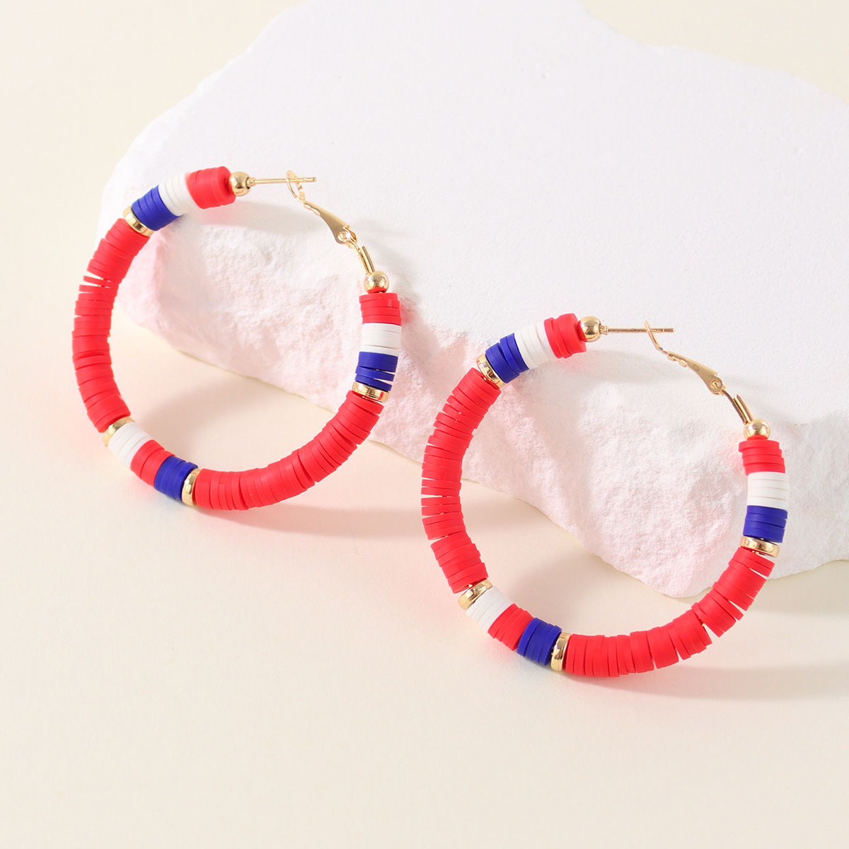 1 Pair Lady Color Block Soft Clay Iron Hoop Earrings display picture 23