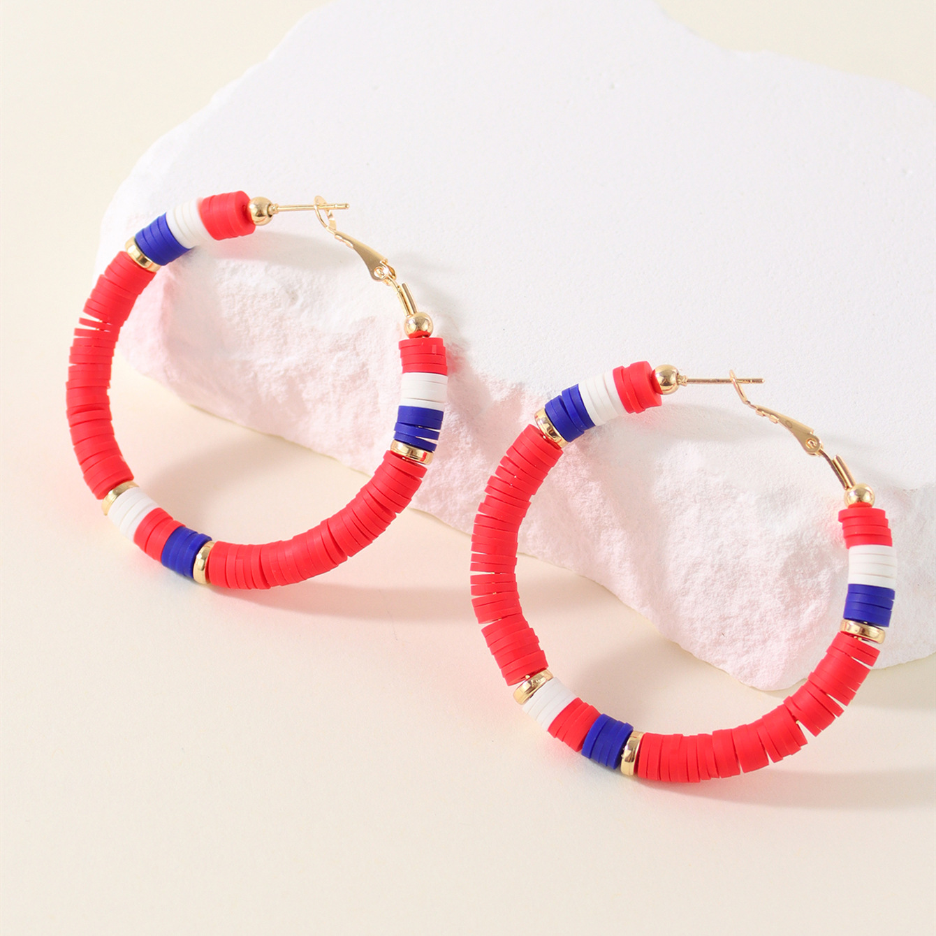 1 Pair Lady Color Block Soft Clay Iron Hoop Earrings display picture 24
