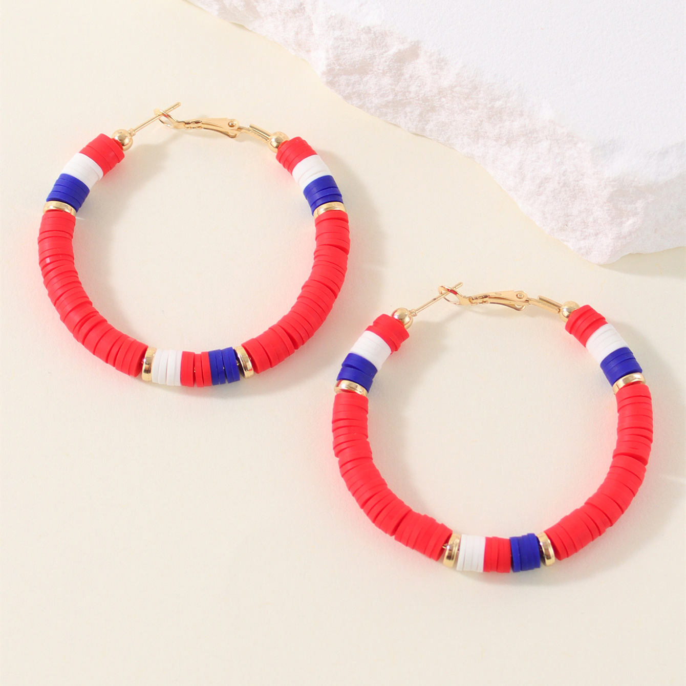 1 Pair Lady Color Block Soft Clay Iron Hoop Earrings display picture 25