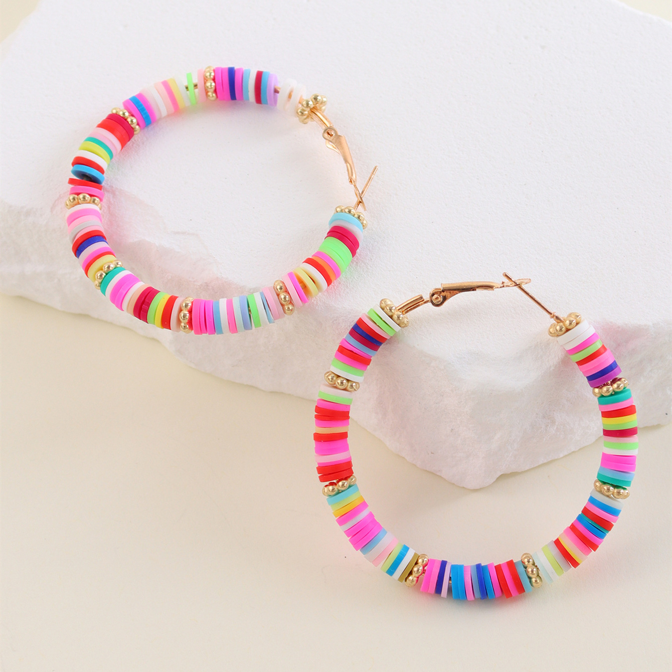 1 Pair Lady Color Block Soft Clay Iron Hoop Earrings display picture 26